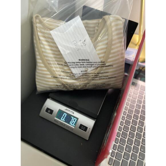 Chico's t-shirt knit tee women's 8 small white tan stripe v neck button detail - Picture 11 of 11